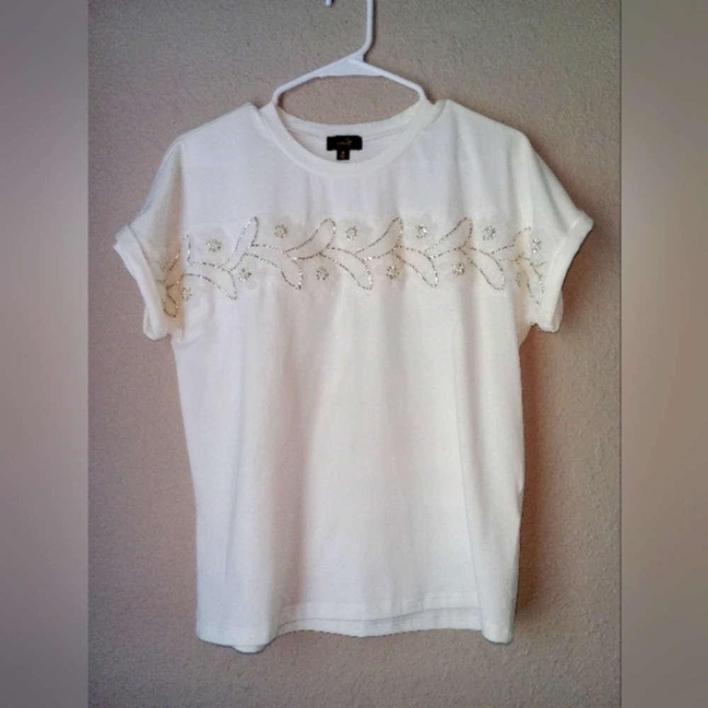 OntWelfth Embellished Women's Top Blouse Short Sleeve Size M